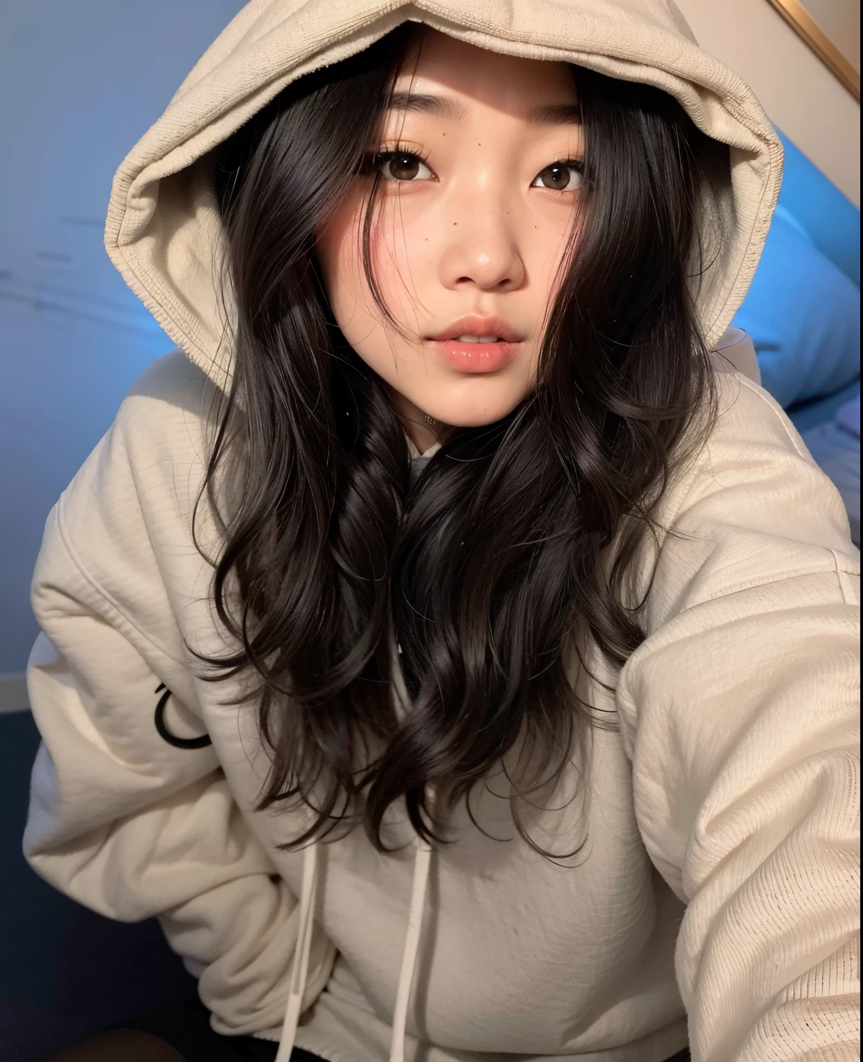 mulher arafed com cabelo preto longo usando um capuz, menina de cabelo preto vestindo capuz, usando um capuz oversized, com capuz, menina vestindo capuz, wearing a hoodie and sweatpants, usando capuz, usando um capuz, sem maquiagem, com cabelos longos, louise zhang, gemma chen, vestindo um moletom cinza com capuz, usando um capuz, em um moletom preto