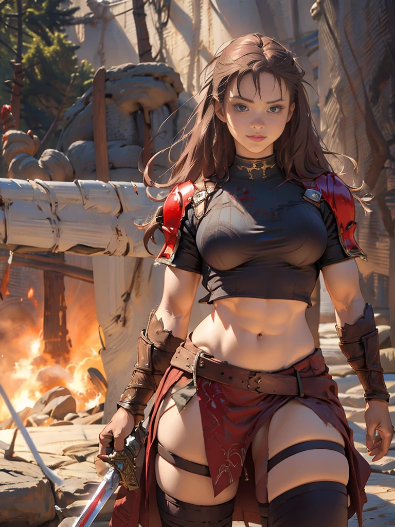 1girl enji niht, enjnght, solo, red armor, sword, wide hips , barbarian_woman
armor, armor, anime style