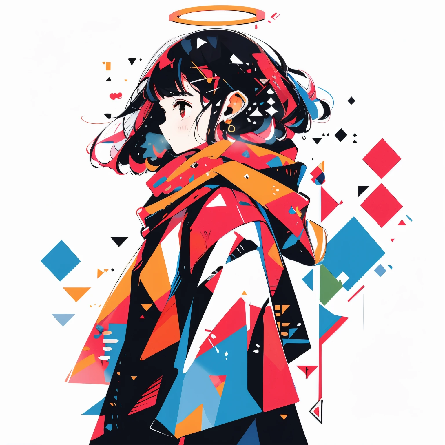 1 girl,Solo,Halo,long scarf, sad face