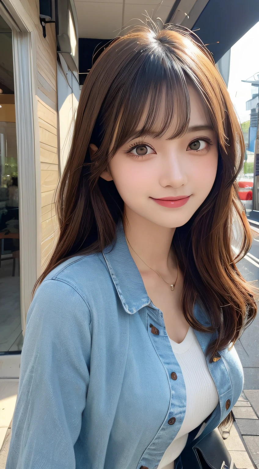 masutepiece, Best Quality, Illustration, Ultra-detailed, finely detail, hight resolution, 8K Wallpaper, Perfect dynamic composition, Beautiful detailed eyes, Women's Fashion Summer,Medium Hair,Small breasts natural color lip, Bold sexy poses,Smile,Harajuku、20 years girl、Cute、Sexy shot looking at camera