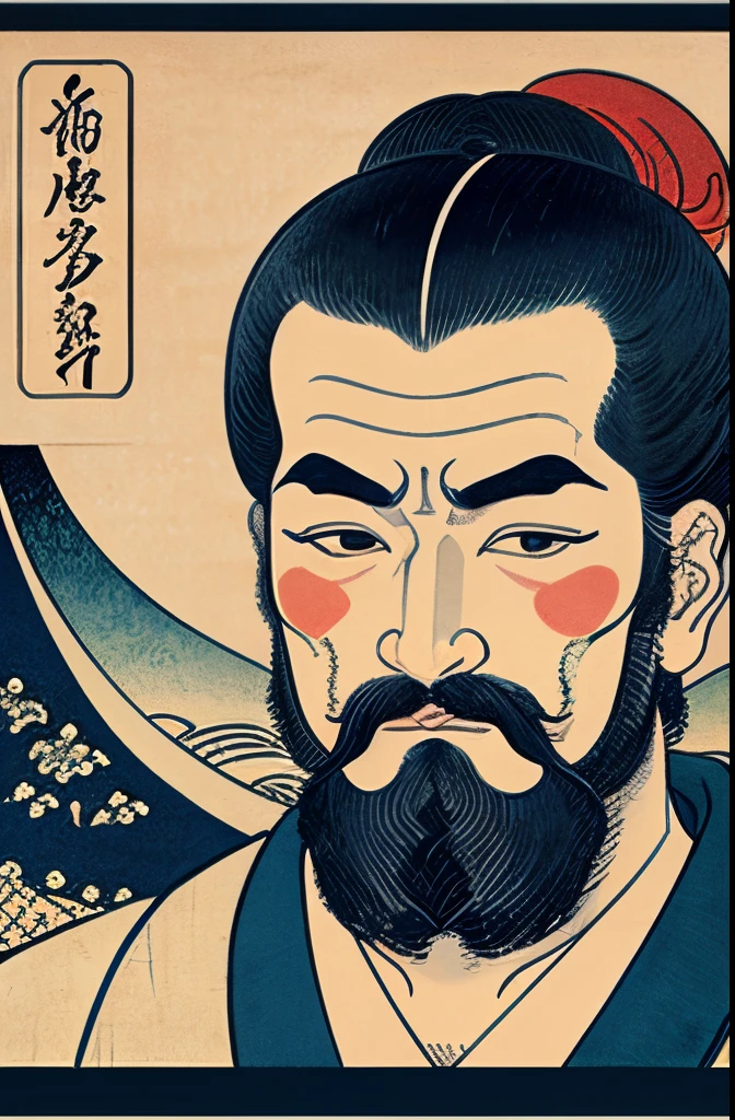 a ukiyo-e of man, in Hokusai Katsushika, front face, no background