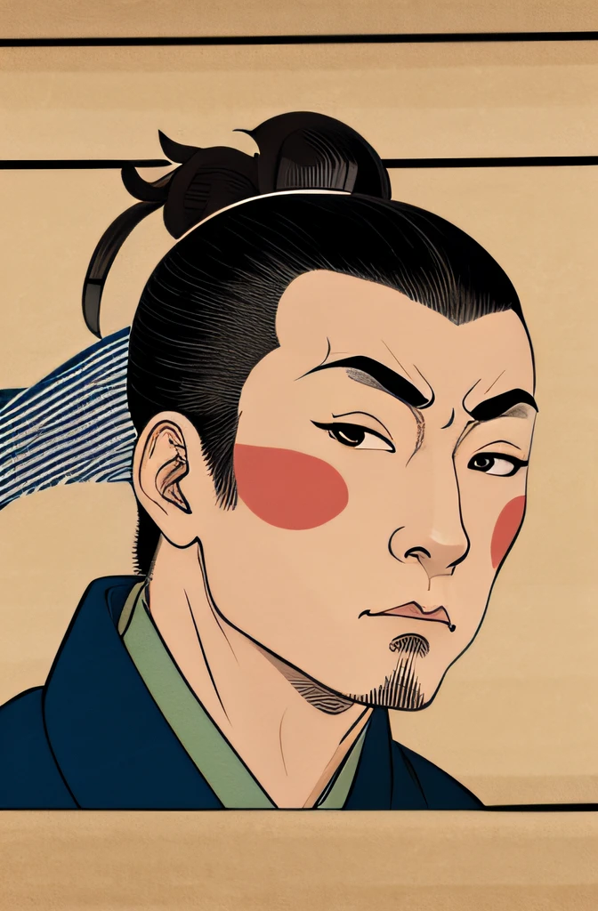 a ukiyo-e of man, in Hokusai Katsushika, front face, no background