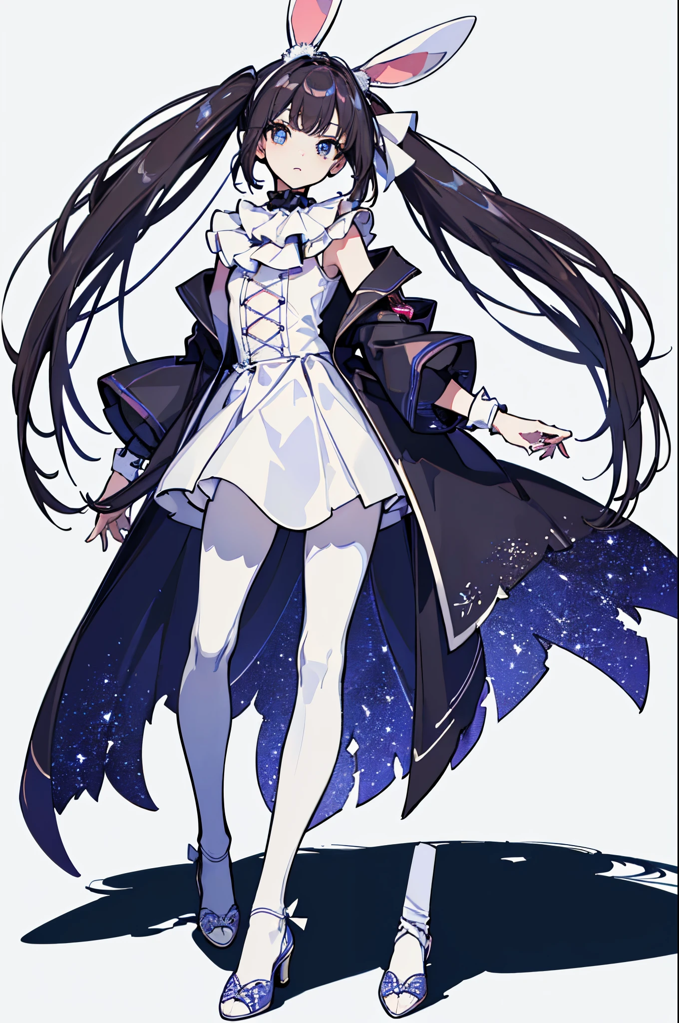 reference sheet, matching outfit, ((Best Quality)), ((Masterpiece)), (Character full body), (((best quality, high quality))), ((((UHD, highres))), (concept art), 1 girl, standing full-body, Clear facial features,Simple line design,Transparent background,(tmasterpiece,top Quority,best qualtiy, Clear facial features,beautidful eyes,beauitful face), beautiful, (((simple detailed))) (((white background))) 6 and a half heads full body, clown, kid, rabbit doll,
