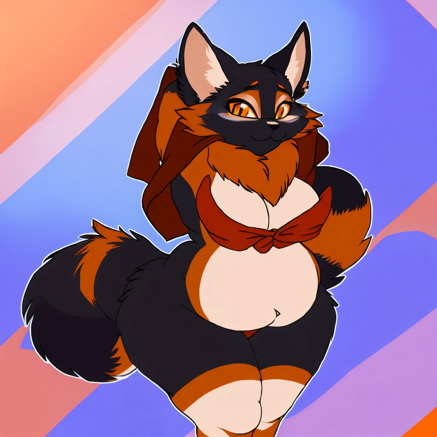 Maine Coon, Thick, Chubby, Busy, Black Fur, Orange Eyes, Long and fluffy tail