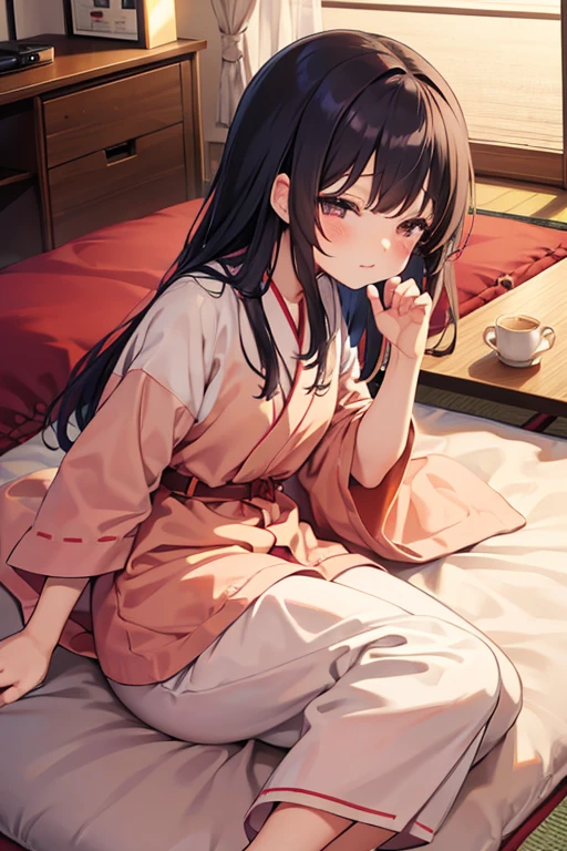 kawaii girl、Longhaire、Doze off at the kotatsu、tea、mikan
