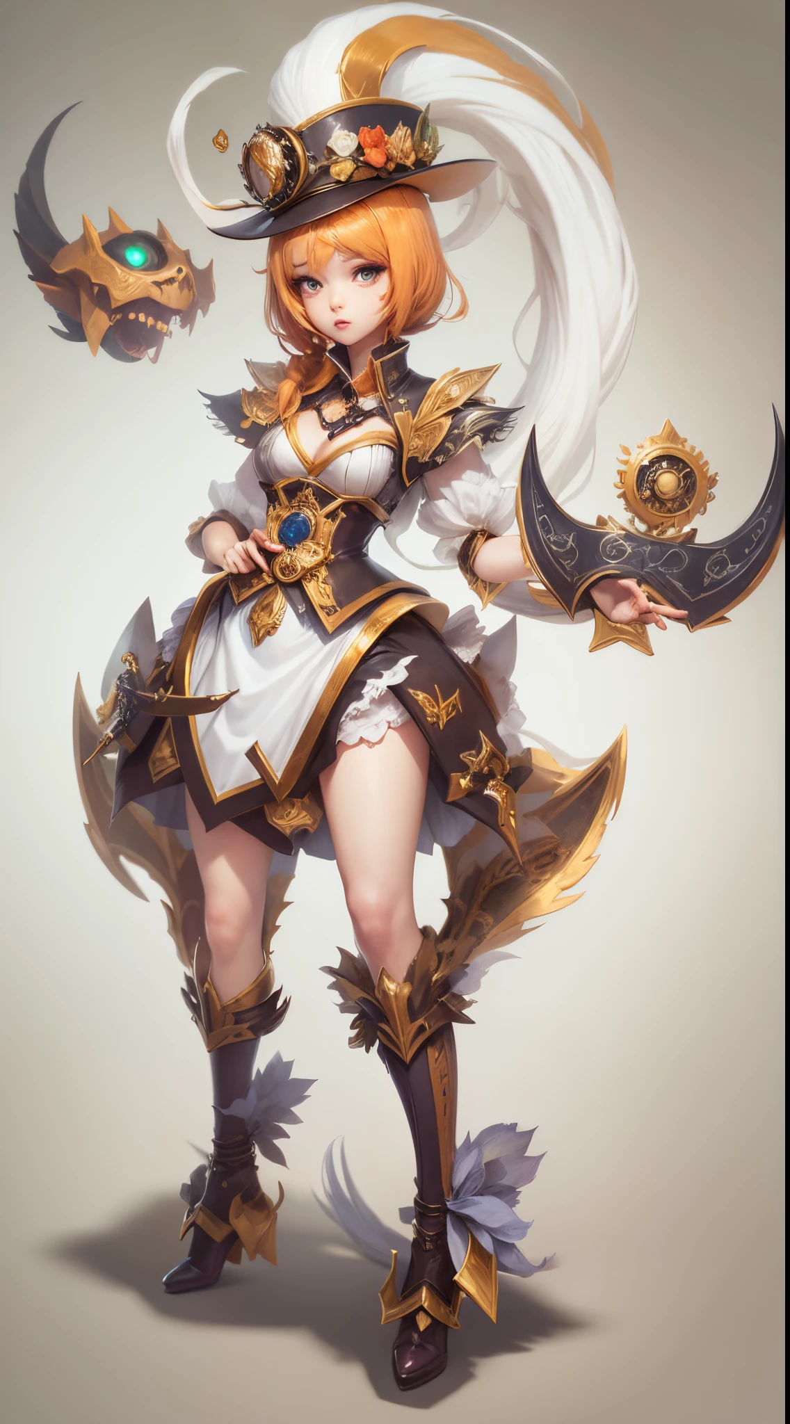 league of legend:Oriana(clockwork monster)。white backgrounid