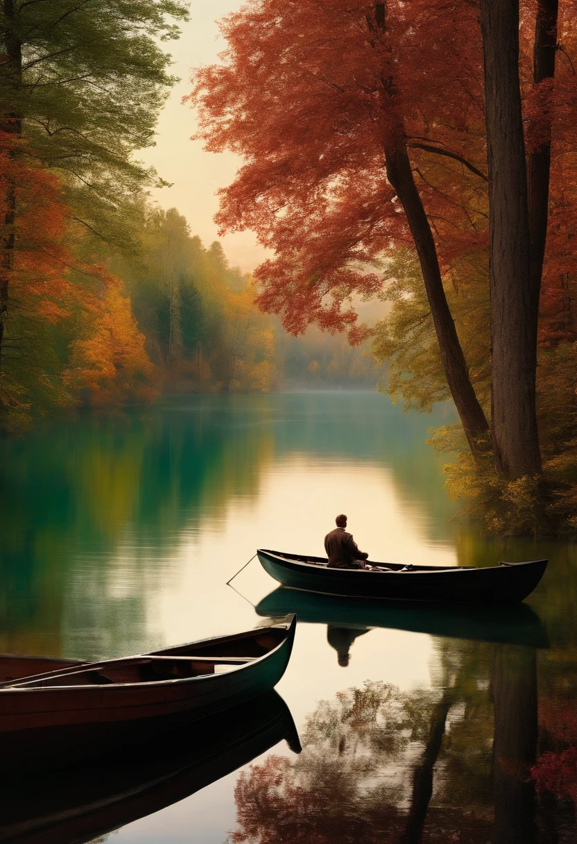 A picturesque view of a serene lake surrounded by tall trees, with a small boat floating peacefully in the distance.,original,He looks like your average everyday guy. He never wants to stand out in a crowd. He wants to look like everyone else. He is an average man.