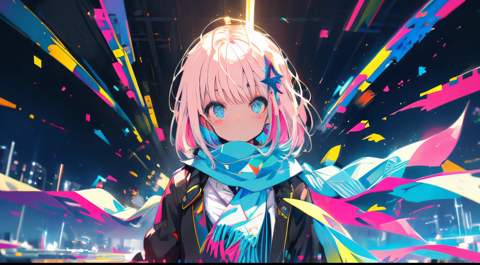 Super cute beautiful girl, wearing scarf, sad face, super detailed, best rendering, colorfull