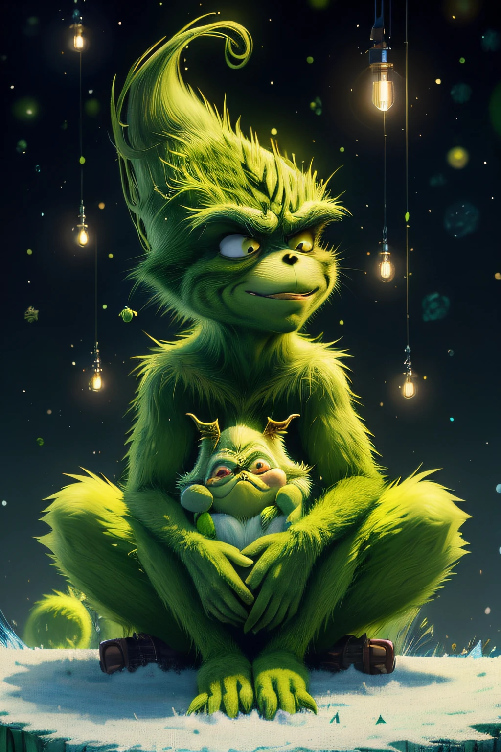 Grinch, illustrations that express the characteristics of the Grinch very well, and a quirky background, (best composition), (Masterpiece), (Best Quality), (Ultra high Detailes)