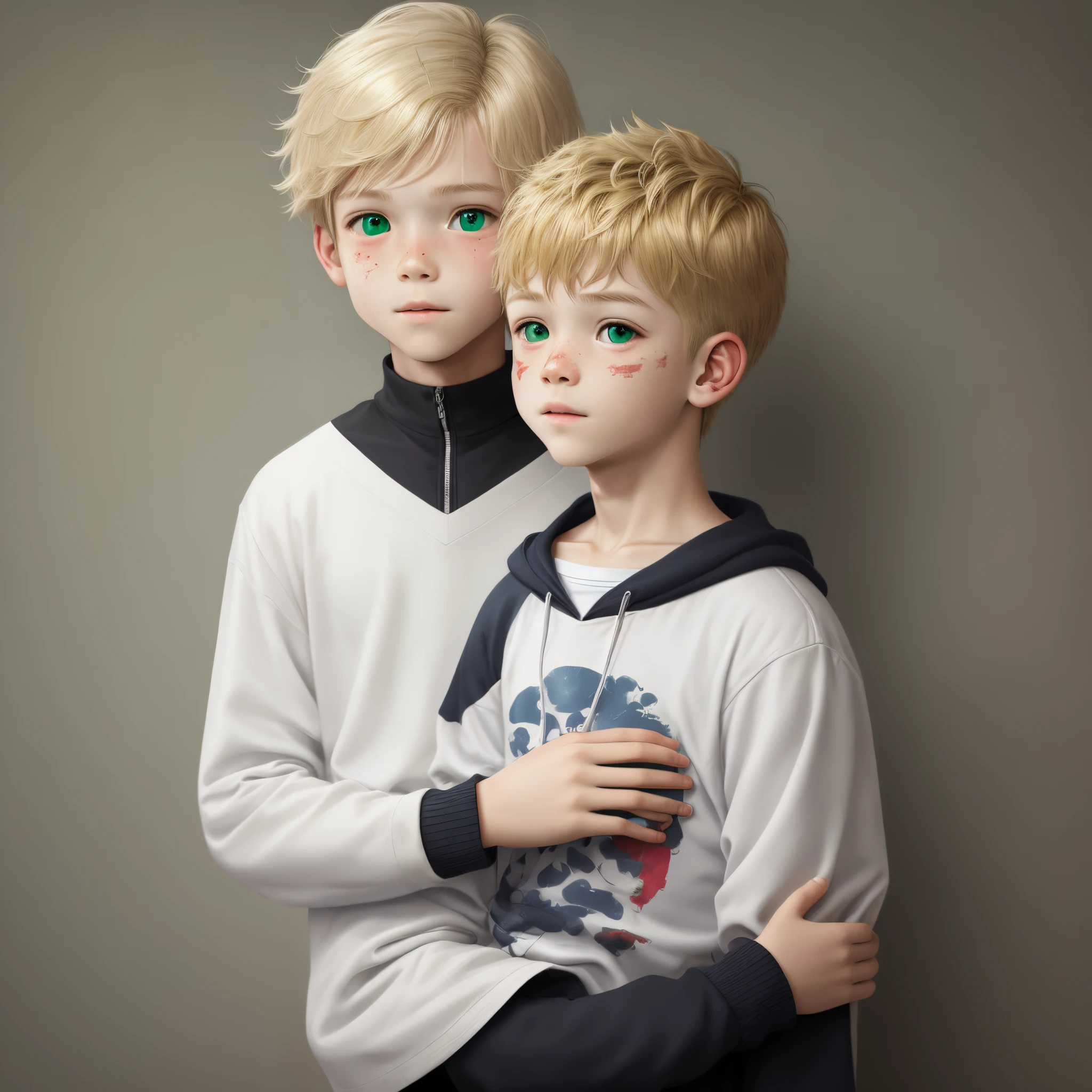 boy blond hair green eyes skin with vitiligo deaf