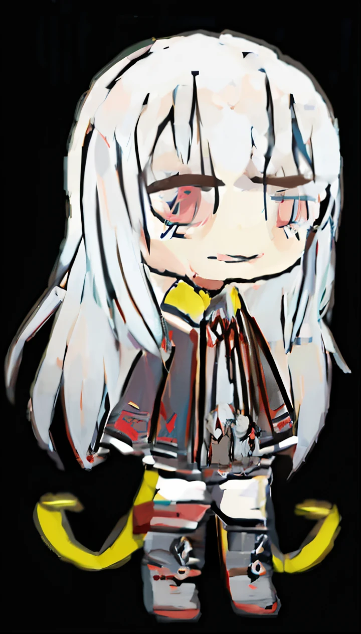 a cartoon image of a girl with long white hair and a black jacket, nyaruko-san, gapmoe yandere, gapmoe yandere grimdark, chibi, cute!! chibi!!! schoolgirl, anime chibi, chiaki nanami from danganronpa, inspired by Takehisa Yumeji, style as nendoroid