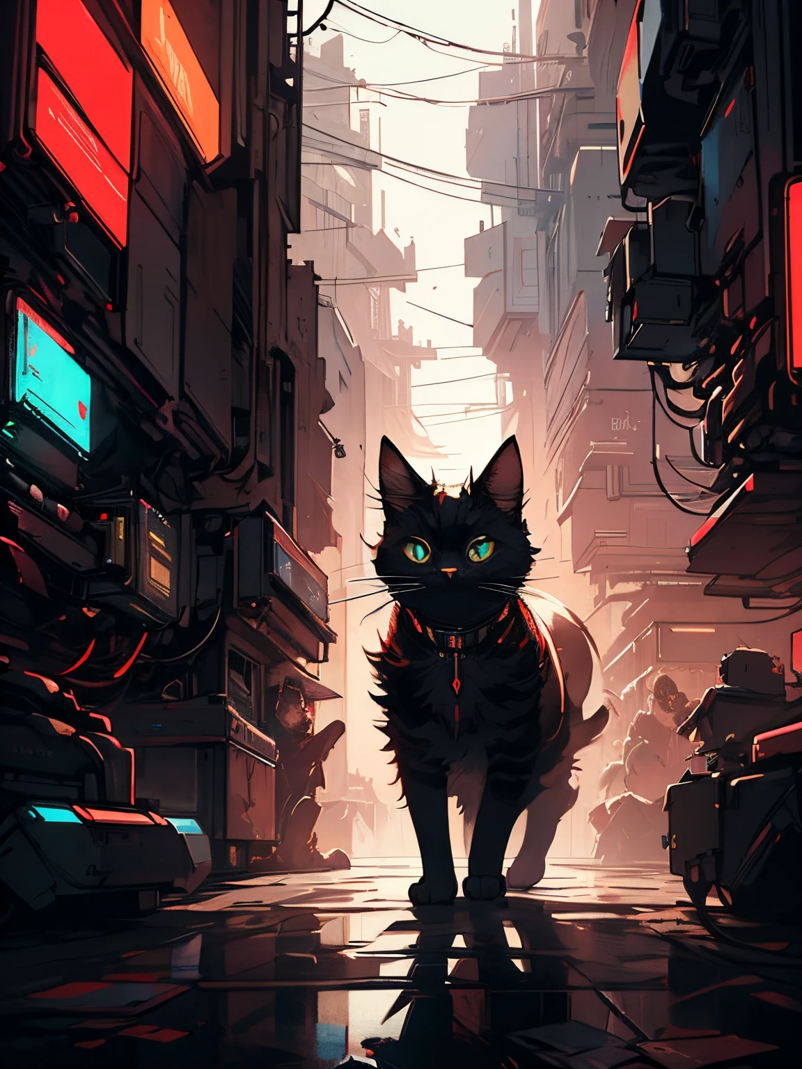 MG mao,Exquisite visuals,high-definition,masterpieces,a cat, cyberpunk, sci-fi, cinematic lighting,