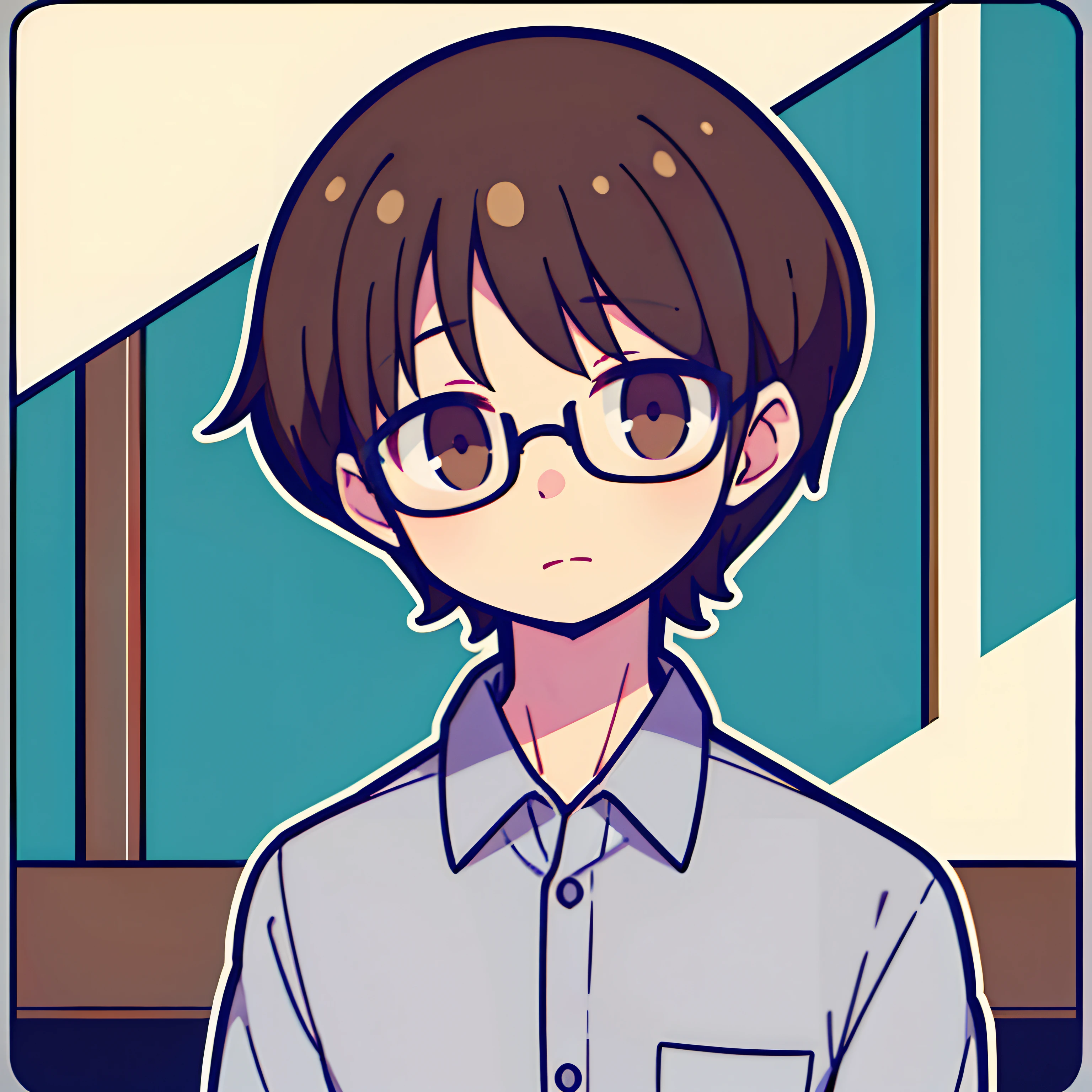 One-way glasses,brunette color hair,short detailed hair,Neatness,Relaxed,Clean panel handsome,vulnerable,Dress thinly,A male,One guy,head portrait