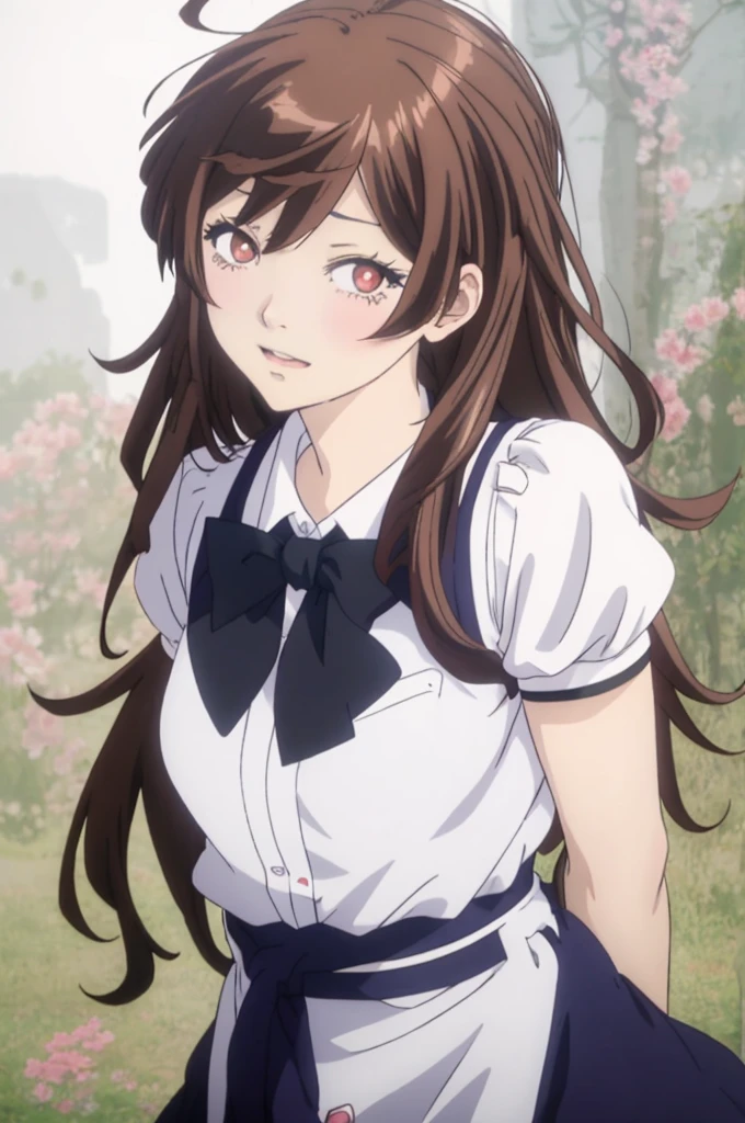 Anime girl with brown hair and black bow tie poses for a photo, charming anime girls, Anime visuals of cute girls, Cute anime girl, an anime girl, Anime girl named Lucy, (Anime Girl), Anime Best Girl, pretty anime girl, Cute Anime, chihiro! fujisaki, cute natural anime face, cute anime style, inspired by Yuki Ogura