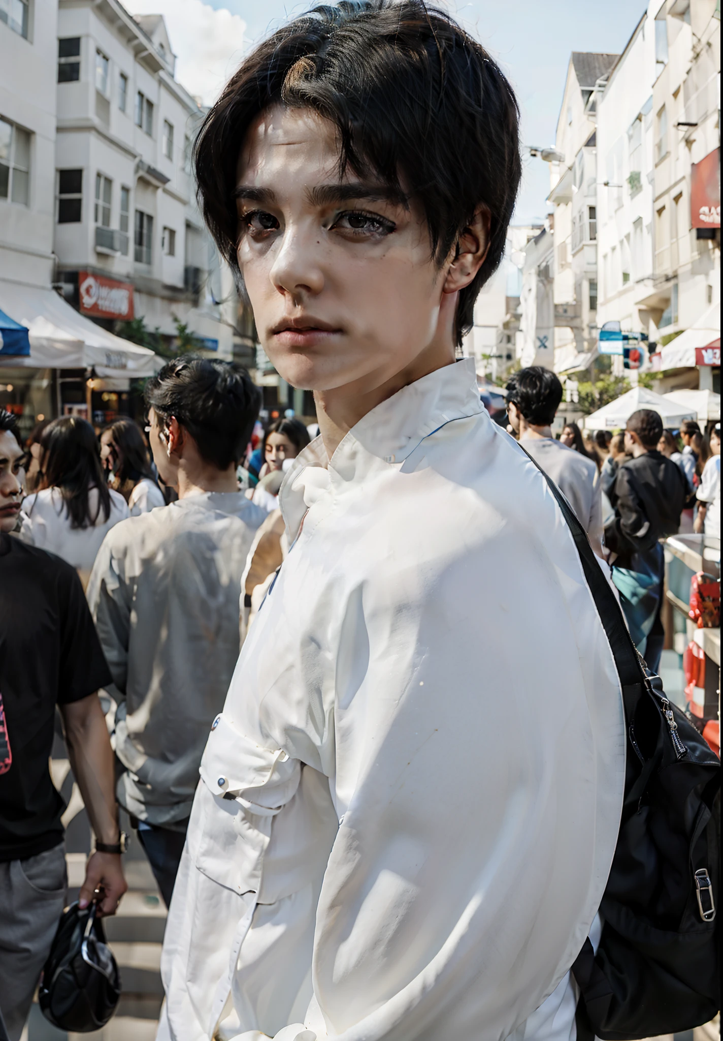I man, black hair, cool, white skin