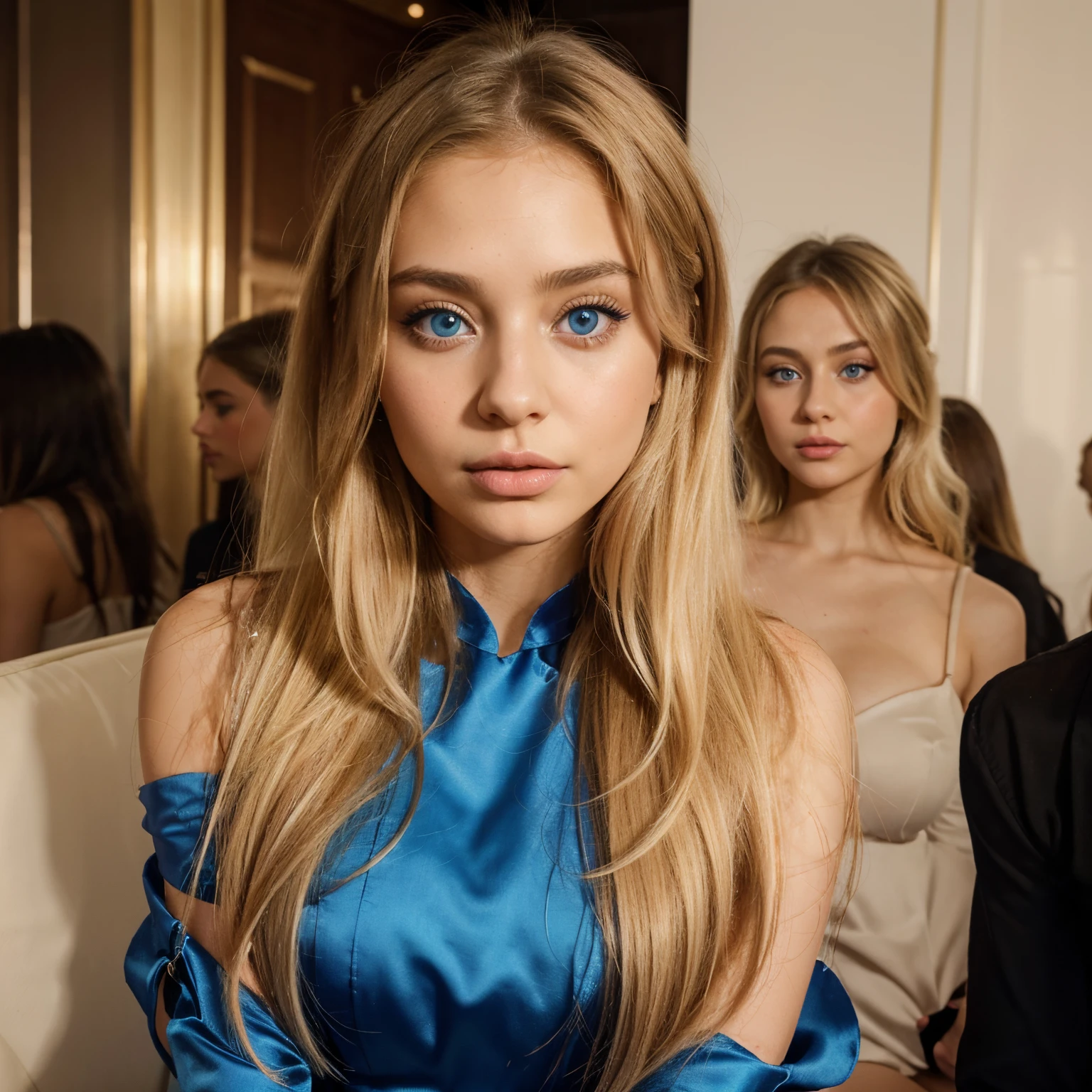 Oman with a sexy dress, sexy girl with blue eyes, Portrait Sophie Mudd, Portrait of Corinna Kopf, blonde hair and big eyes, young woman, ohne Maquillage, natural make-up, Face with Artgram, dezentes Maquillage, , parting in the club,, Blonde, Latin