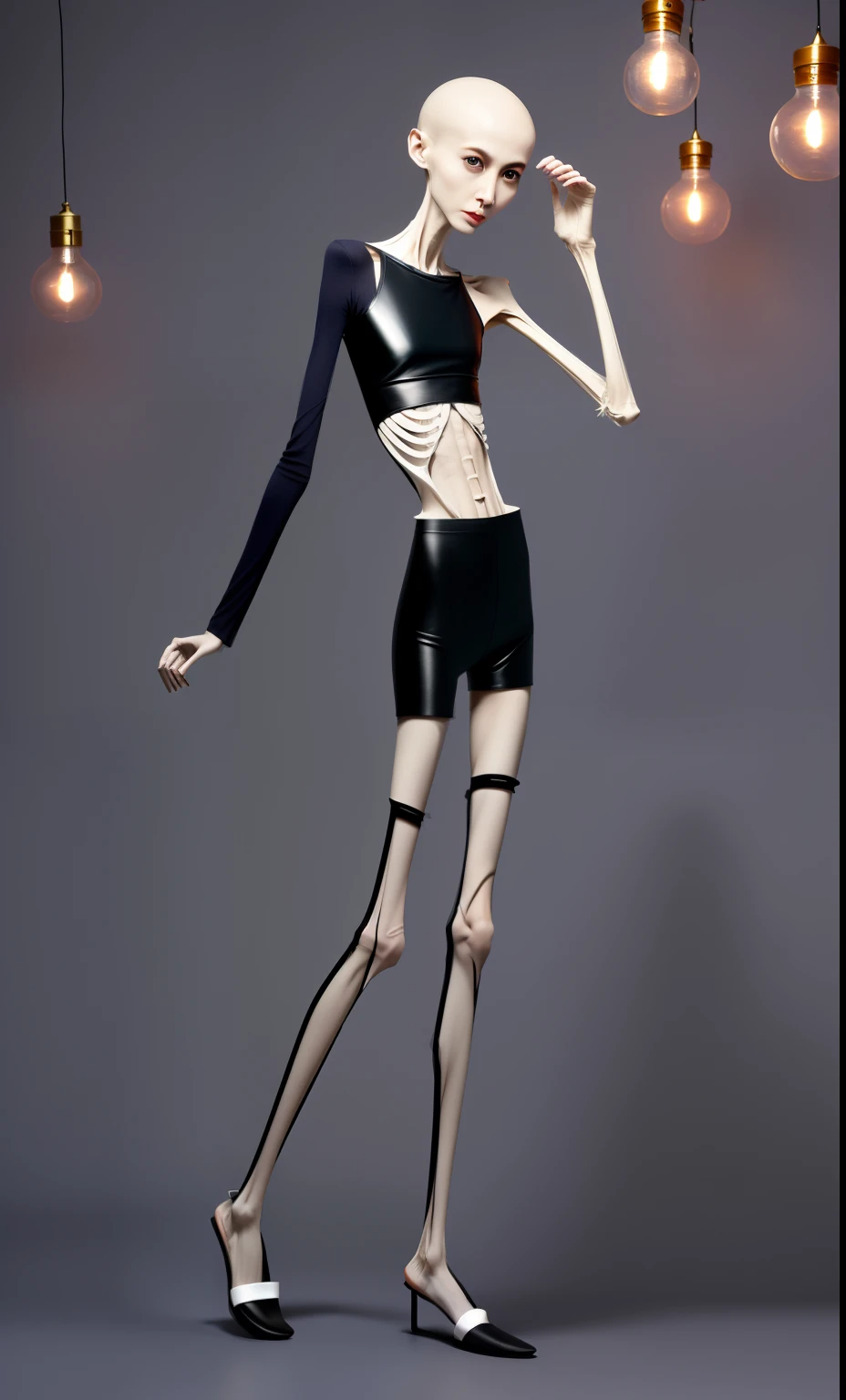 Skinny，emaciated，the ribs，innominate bone，pelvic bone，skeleton，hunger，femele，big breasts thin waist，Thin leg，Malnutrition