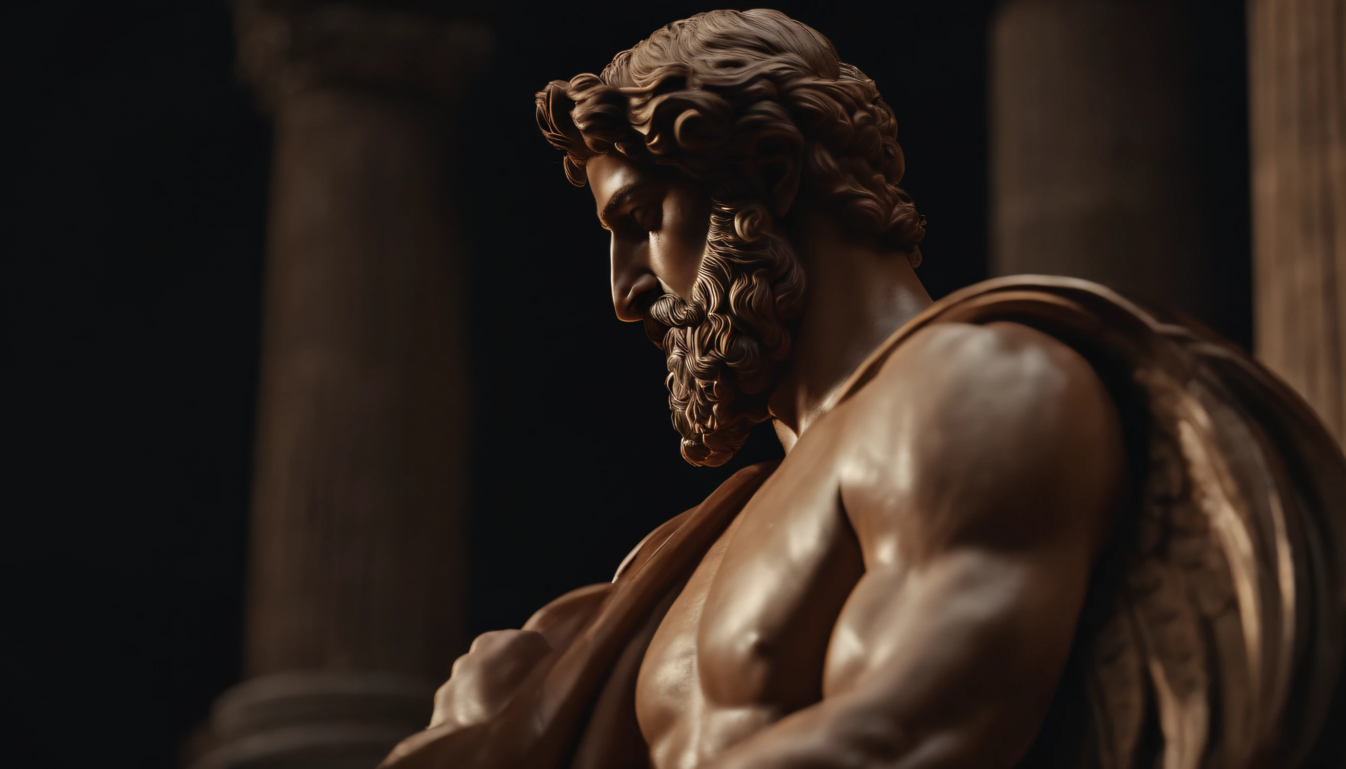 stock stoic gricki which is the historical Greek status with muscles in the Hercules style 8k cinematic profile and dark background