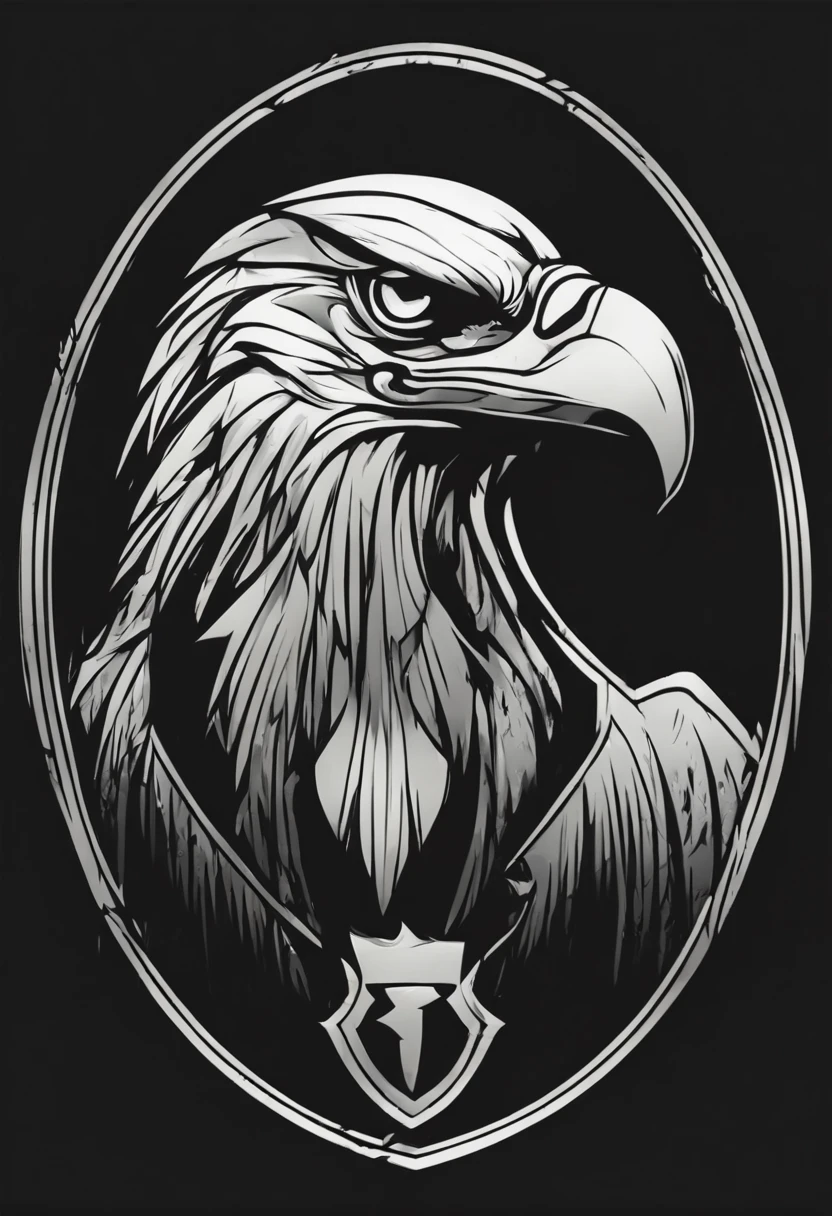 (best quality,ultra-detailed,vector style:0.5),(logo of a eagle),(logotype:2.0),(bold lines),(sharp edges),(minimalistic design),(black and white color palette),(subtle shading),(grungy texture),(contrasting elements),(ominous atmosphere),(high contrast lighting),(sinister vibes)