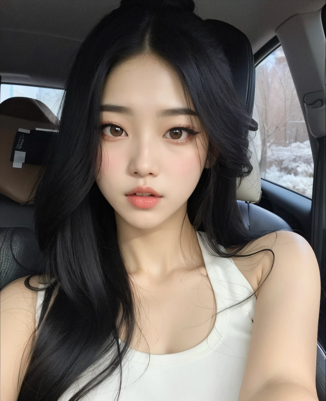 Asian woman araffed with long black hair in a car, Mulher sul-coreana bonita, coreana, linda mulher coreana jovem, mulher coreana jovem bonita, Ulzzang, Mulher coreana, wan adorable korean face, young adorable korean face, maquiagem sul-coreana popular, Jaeyeon Nam, korean face features, maquiagem coreana popular, Heonhwa Choe, Jinyoung Canela