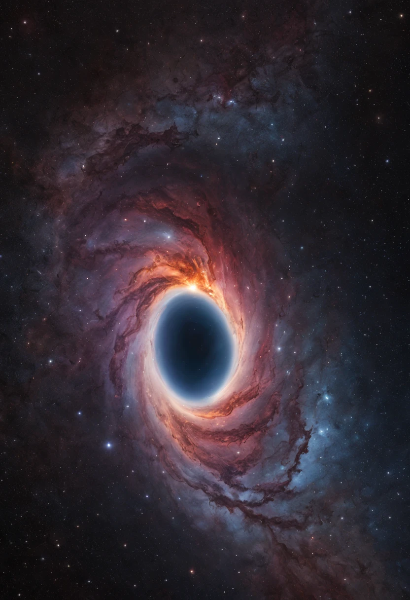 A breathtakingly mesmerizing depiction of a celestial wonder, this image showcases the awe-inspiring sight of a massive black hole surrounded by a spectacular constellation of shimmering stars. Captured in stunning 16K Ultra HD resolution with vibrant HDR technology, the image transports viewers into the depths of space. Every detail is rendered in breathtaking realism, from the deep abyss of the black hole's event horizon to the dazzling brilliance of the myriad stars. Whether it's a digitally enhanced photograph or a masterfully crafted painting, this image is a testament to the boundless beauty and extraordinary grandeur of the cosmos.