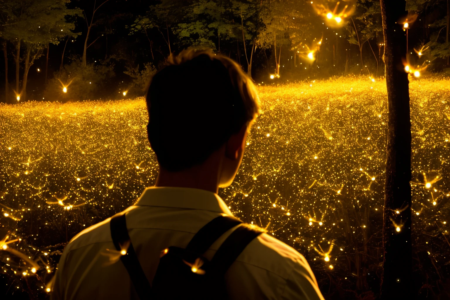 Ten million fireflies surrounding a man