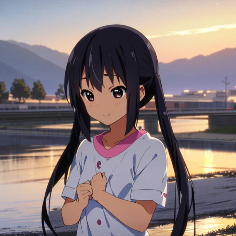 (8K、Raw photography、top-quality、masterpiece:1.2)、(Baby face、Round face:1.3)、(Twin-tailed:1.3)、nakano azusa, 1girl in, Sakuragaoka High School Uniform,student clothes,undergarment、Undress、tiny chest、ultra-detailliert、超A high resolution、see the beholder、beautifull detailed face、A smile、Constriction、(Slim waist) :1.3)、Beautiful detailed skin、Skin Texture、floated hair、profetional lighting