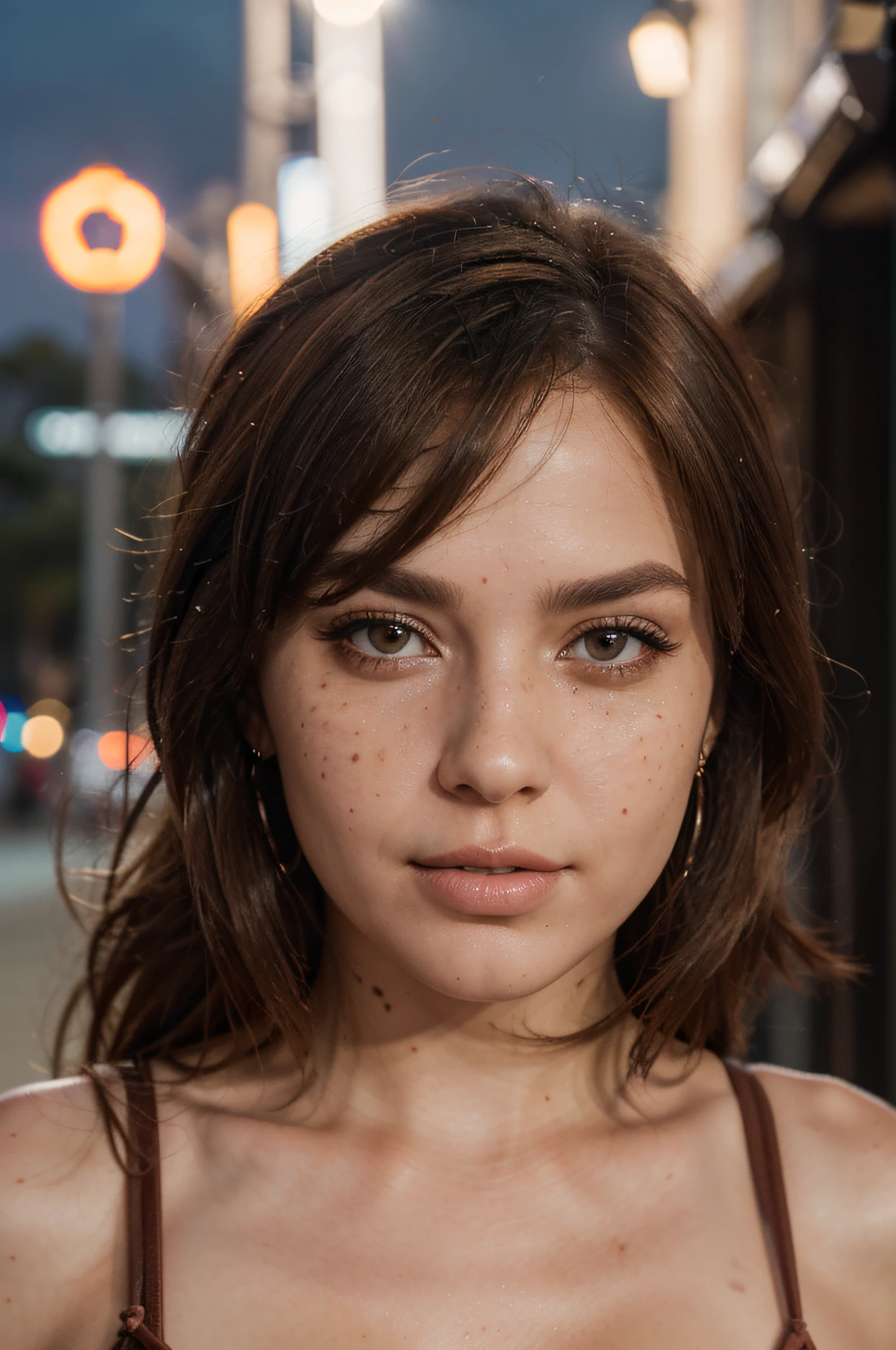 Prompts Copy photo of beautiful (Slay34sM4rt1nz01:0.99), a woman as a TikTok celebrity, freckles, ((brown hair)) (masterpiece:1.2) (photorealistic:1.2) (bokeh) (best quality) (detailed skin:1.2) (intricate details) (nighttime) (8k) (HDR) (cinematic lighting) (sharp focus), (looking at the camera:1.1), detailed face, ((full body)), on beach