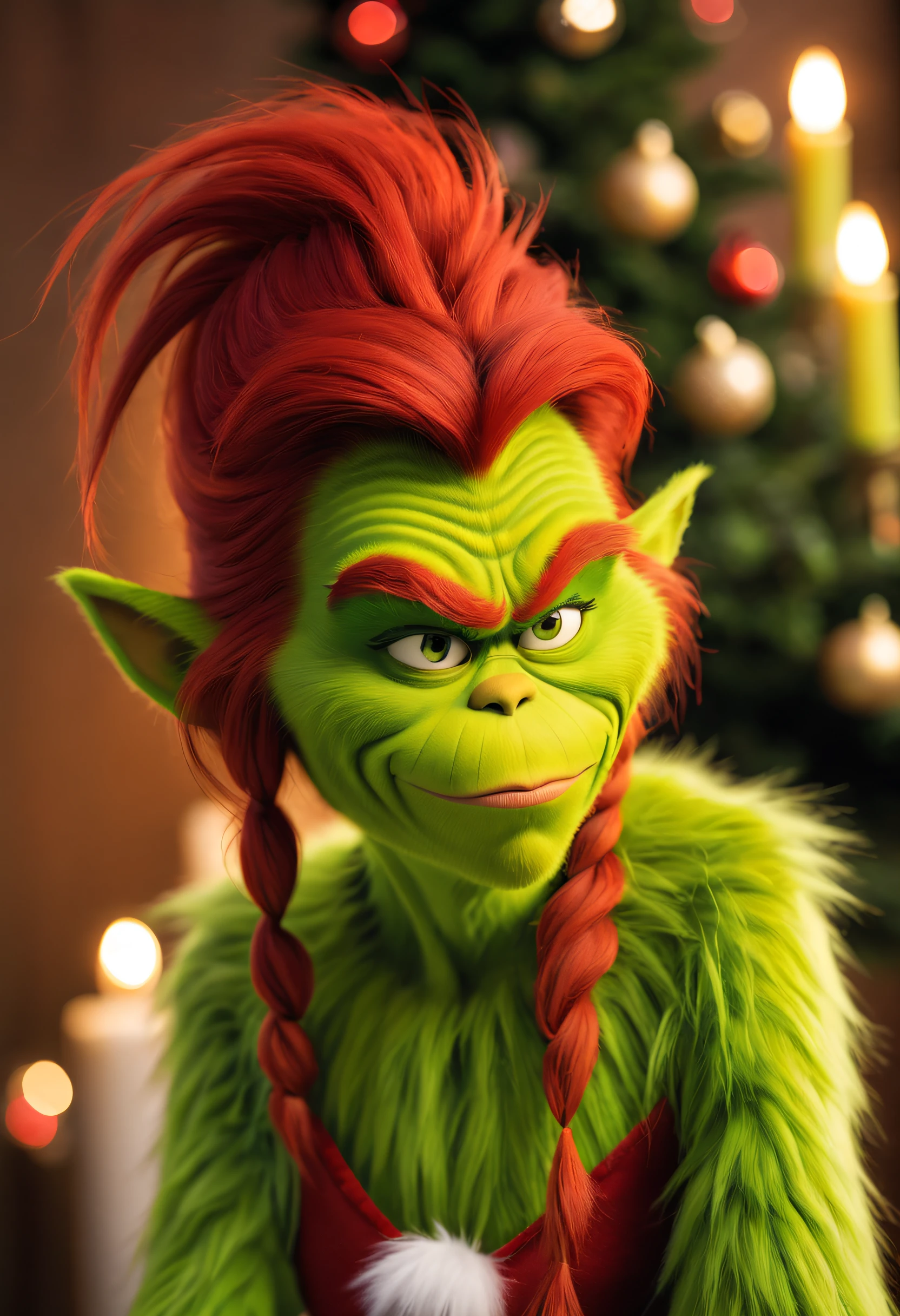 （Best quality at best），detailed back ground，Red-haired Grinch，Martial Arts Grinch，Red Grinch wears Thanos suit，The art of fighting，with sword，Powerful power，Red-haired old monster，Ominous old age