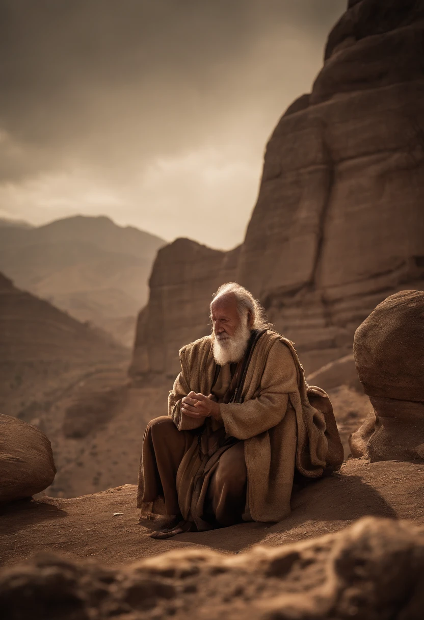 The Ten Commandments of Moses、moses tablet、the top of mount sinai、Moses bows down to God、bow down to god、Sitting on the soil、Sitting on the soil