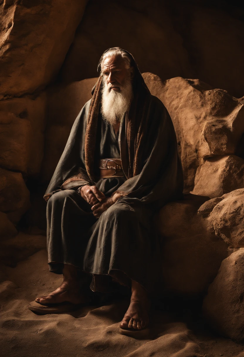 um rei, com barba, idade aparente de 50 anos, parecendo espantado, assustado, focando em seu rosto, olhando para outro homem, looking 50 years old, desolado, com deformidade nas pernas, foco nas pernas deformadas. ancient scenery, tempo antes de Cristo. With a lot of animals