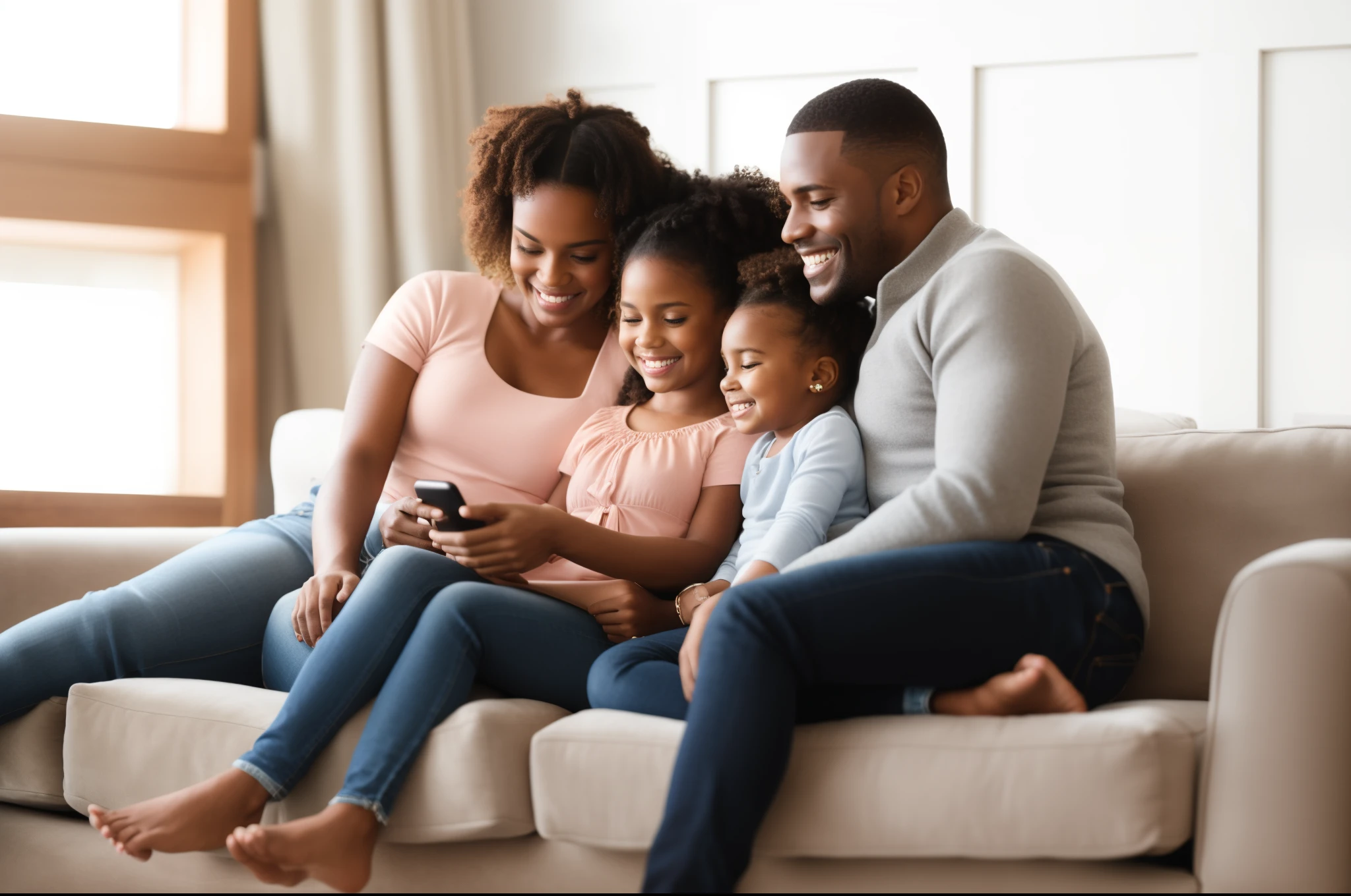 Araffe family sitting on a sofa looking at a cell phone, Happy family, pais assistindo, Perfect Android girl family, Shutterstock, families playing, em uma sala de estar, marido esposa e filho, Imagem de Stock, sitting on couch, alta qualidade de imagem, Foto de Stock, mourning family, the next generation, sitting on the couch, Familiar, sitting on a couch