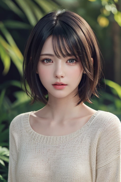 (masterpiece:1.3), (8k, photorealistic, RAW photo, best quality: 1.4), (1girl), beautiful face, (realistic face), (black hair, short hair:1.3), beautiful hairstyle, realistic eyes, beautiful detailed eyes, (realistic skin), beautiful skin, (sweater), absurdres, attractive, ultra high res, ultra realistic, highly detailed, golden ratio