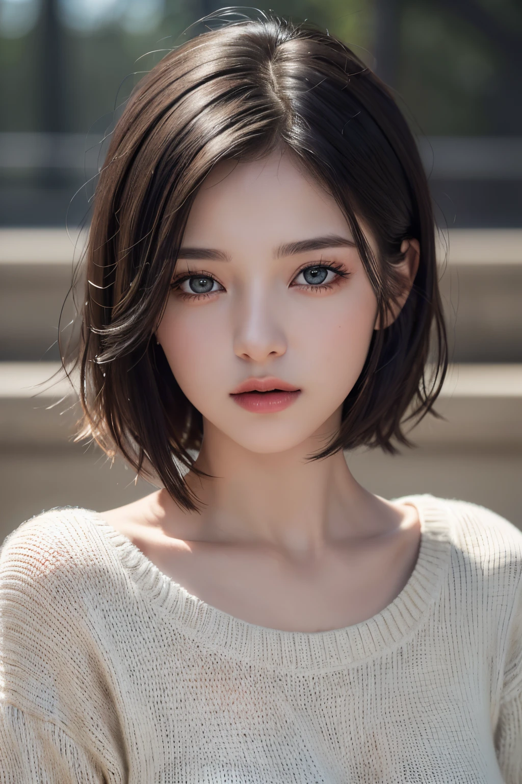 (masterpiece:1.3), (8k, photorealistic, RAW photo, best quality: 1.4), (1girl), beautiful face, (realistic face), (black hair, short hair:1.3), beautiful hairstyle, realistic eyes, beautiful detailed eyes, (realistic skin), beautiful skin, (sweater), absurdres, attractive, ultra high res, ultra realistic, highly detailed, golden ratio