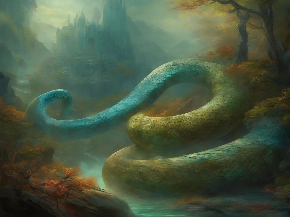 (best quality,4k,8k,highres,masterpiece:1.2),ultra-detailed,realistic,photorealistic:1.37,multiple snakes,hiding in fog,sea,serpents,lurking in mist,hauntingly beautiful,ethereal atmosphere,mysterious,creatures slithering,camouflaged,revealed through fog,shrouded in mist,majestic,entrancing,deadly,venomous,mesmerizing,snakes intertwined,body of water,calm surface,rippling waves,soft hues of blue and gray,misty air,dampness,mysterious foggy landscape,unearthly light,ethereal,translucent,serpentine forms,sharp scales,glistening,dark,slithering motion,twisted and coiled,hidden treasures,piercing eyes,staring into your soul,ancient creatures,enchanted scene,fantasy-like,mythical beings,undulating movement,otherworldly habitat,shadows and whispers in the mist,secrets of the deep,unseen predators,ominous,haunting presence,spine-tingling,awe-inspiring,mythical powers,marvelous creation of nature,serenity and mystery intertwined,subtle details,evoking a sense of wonder and fear,lost world,astounding nature's artwork,intertwined with nature,mesmerizing dance of life and death,unleashing primal instincts,stirring deep emotions,unforgettable encounter.