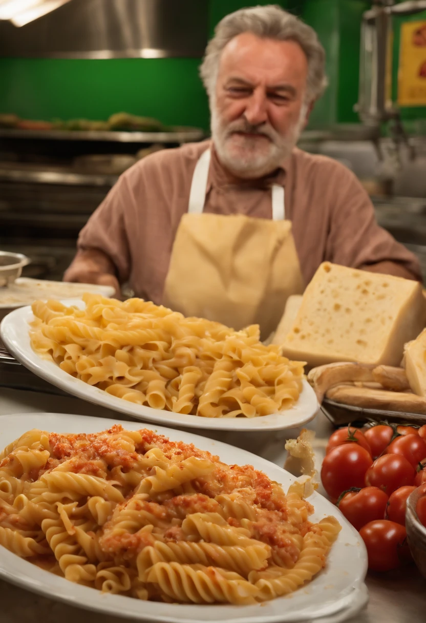 A photo of a delicious plate of pasta,original,Angry deli dude is a middle aged Italian man that works at a deli making sandwiches