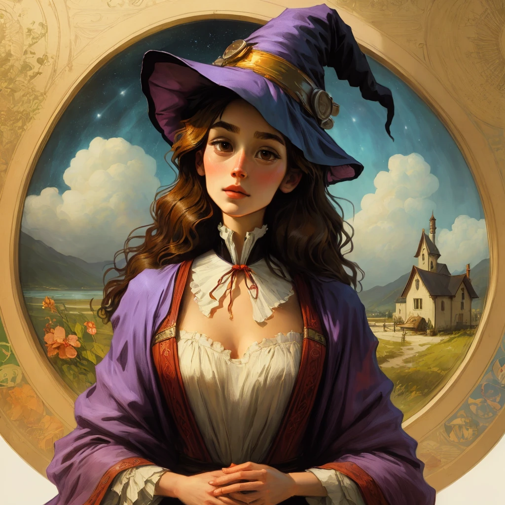Beautiful witch in the style of Alphonse Mucha