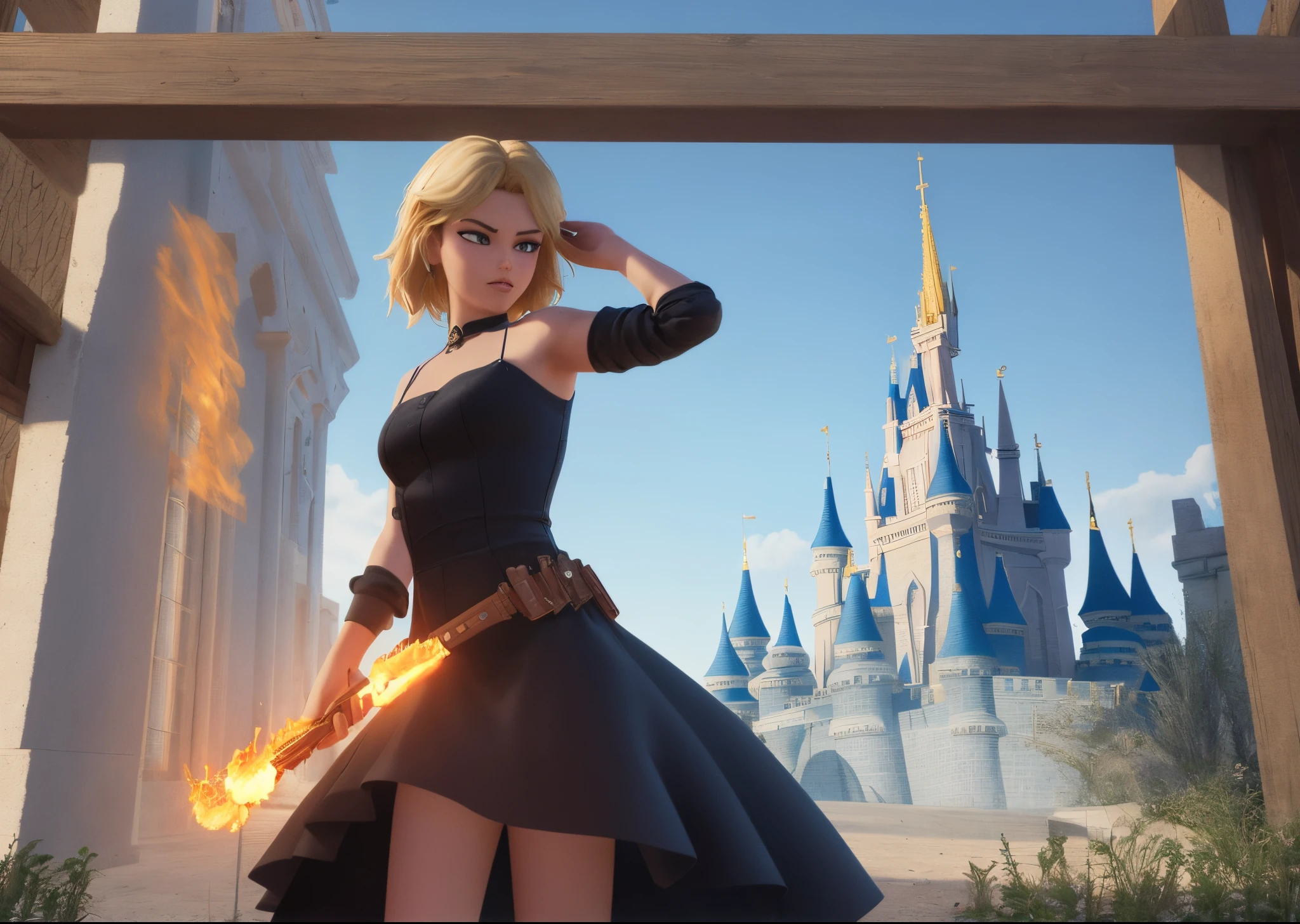 " Générer une affiche Films disney pixar"
"Le titre" (Y me n'a pas vu)"
" Détails : un blond avec une arme à feu cacher dans tilted tower accroupi"
"3D image"