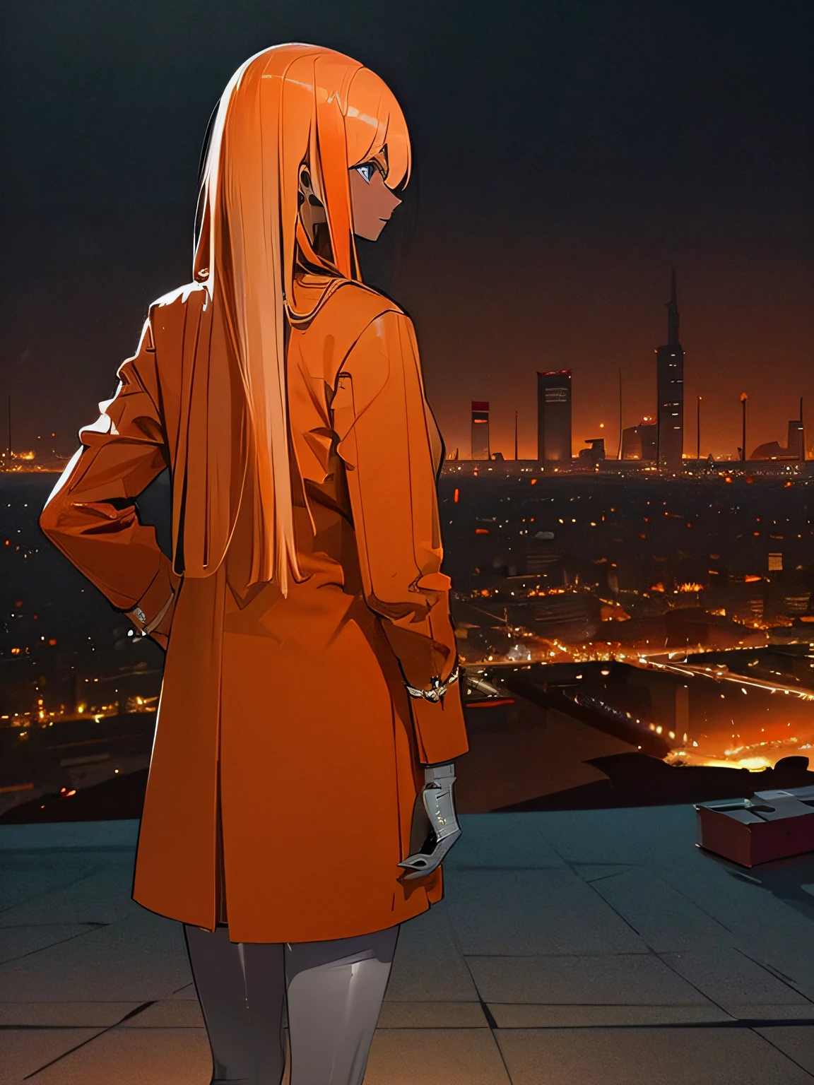 (dark biopunk art), ((biopunk world in cold red orange colors)), biopunk girl, (dark gray-ash skin), meat living flesh greatcoat, clothing made from living flesh, glossy eyes, masterpiece, meat scenery, highly detailed landscape