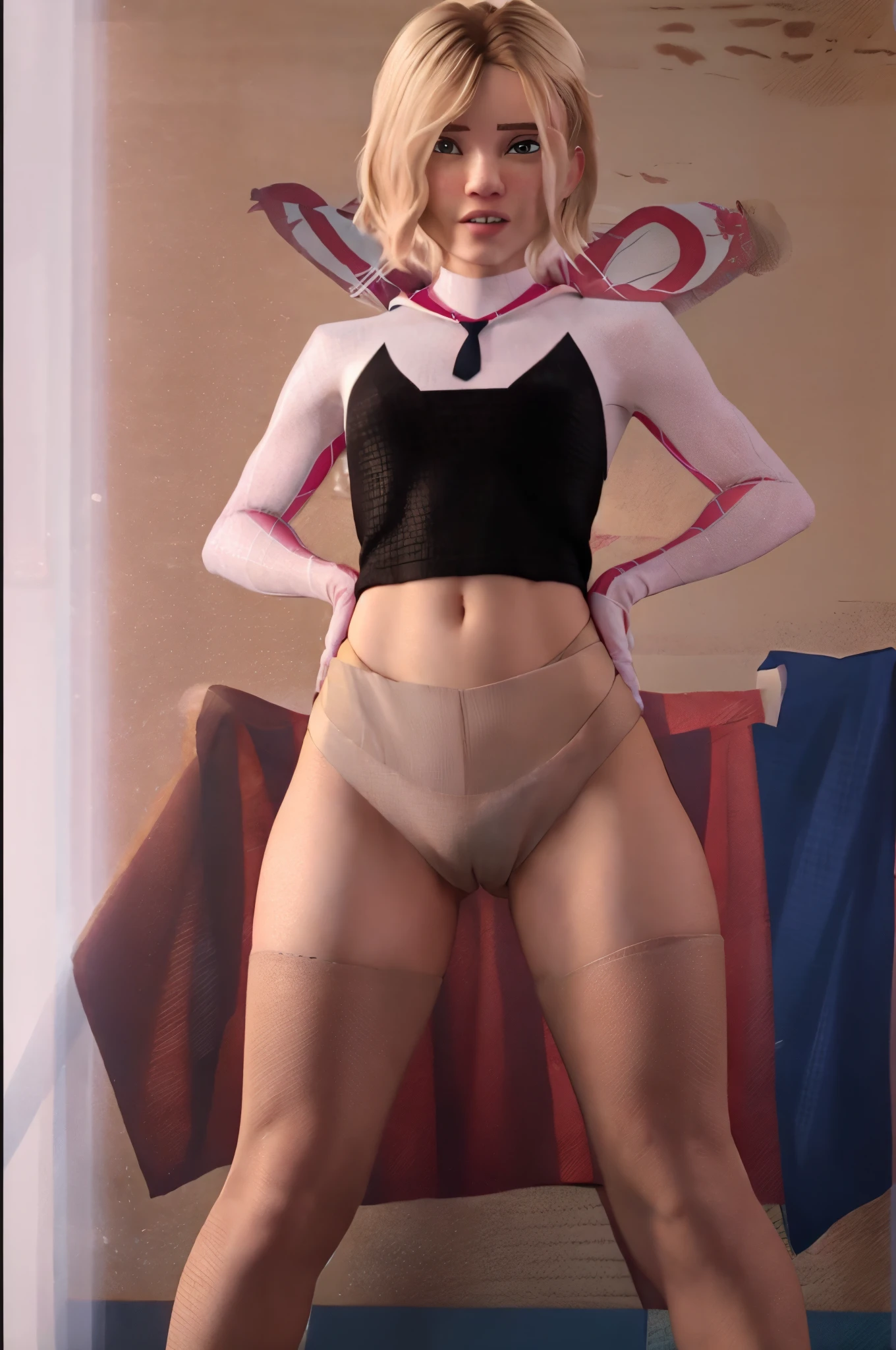 young gwen stacy school uniform upskirt panties pubic hair cameltoe pussy lips