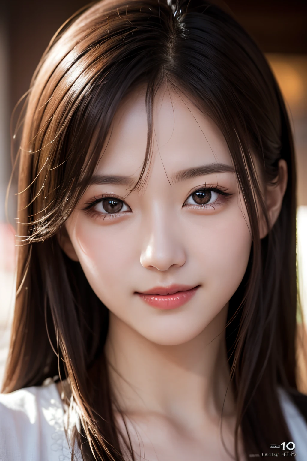 close-up, masterpiece, best quality, raw photo, photorealism, smile, beautiful girl, cute, long hair, depth of field, high resolution, ultra detail, detail, highly detailed eyes and face, sharp pupils, realistic pupils, sharp focus, cinematic lighting