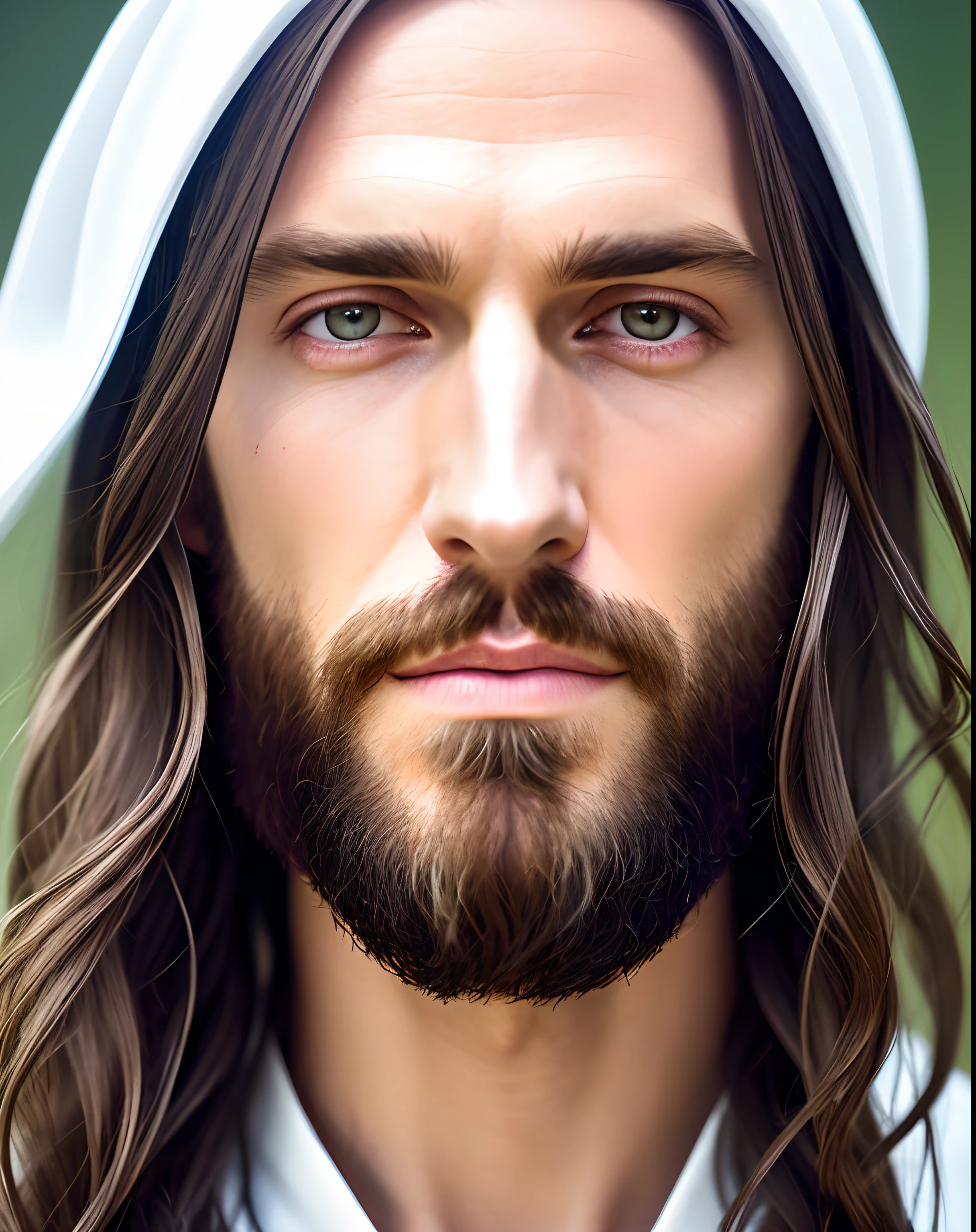 (symmetry),centered,a ((close)) up portrait,(Jesus),a very thin white man with long hair and a beard,wearing a long white robe,35mm,natural skin,clothes detail, 8k texture, 8k, insane details, intricate details, hyperdetailedhighly detailed,realistic,soft cinematic light,HDR,sharp focus, ((((cinematic look)))),intricate, elegant, highly detailed