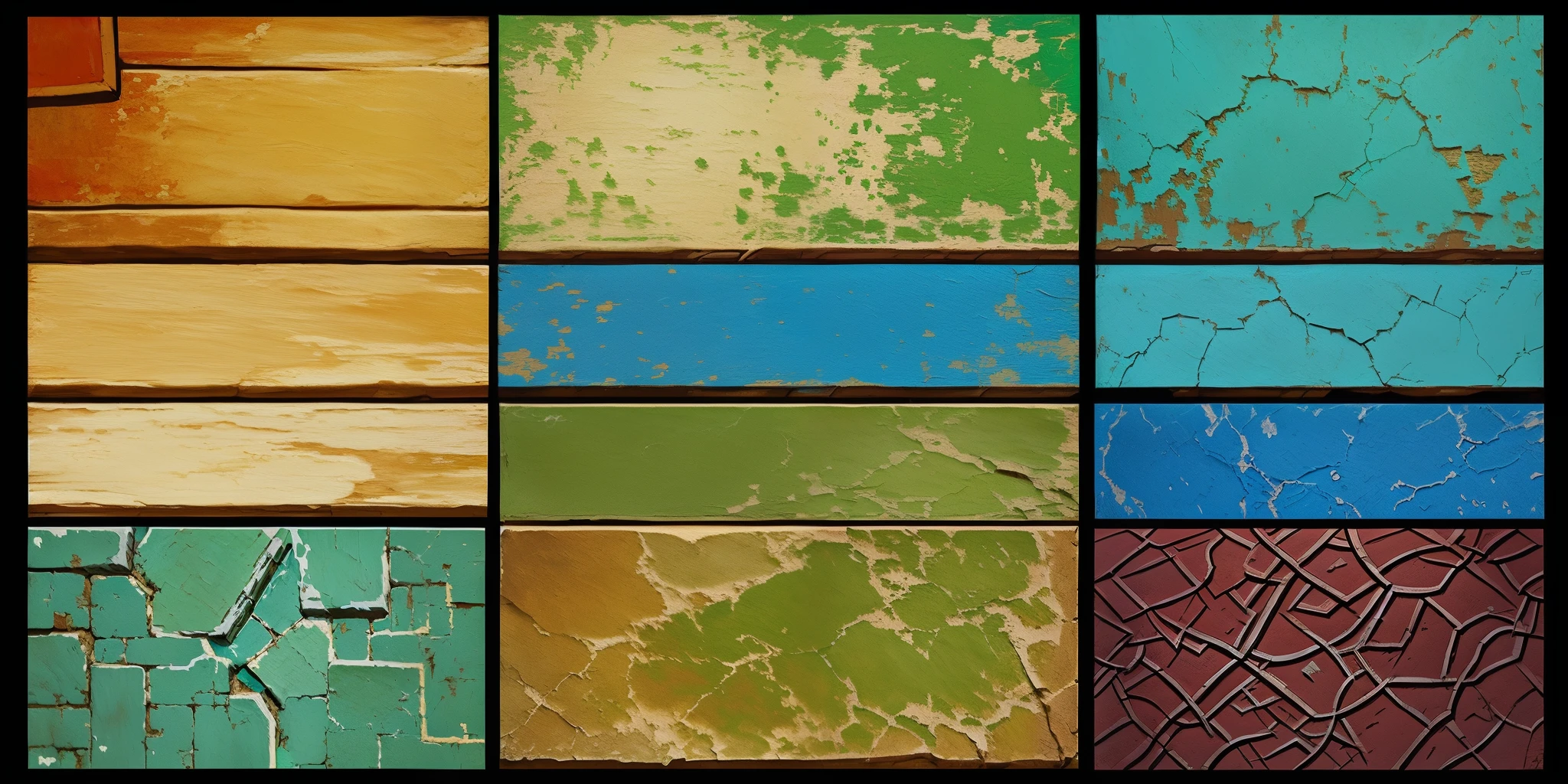 a closeup of a bunch of textures of different colors, Texturas pintadas a mano, Texturas estilizadas pintadas a mano, Texturas estilizadas, Arte de fondo, Textura del juego, Textura 2D, Textura 2D, more textures, various origins, texturas de desarrollo, Textura de videojuegos, Textura de pintura a mano, mapas de texturas pintadas, textura pintada, Conjunto de azulejos, algunas pinturas cuadradas, Arte detallado del juego
