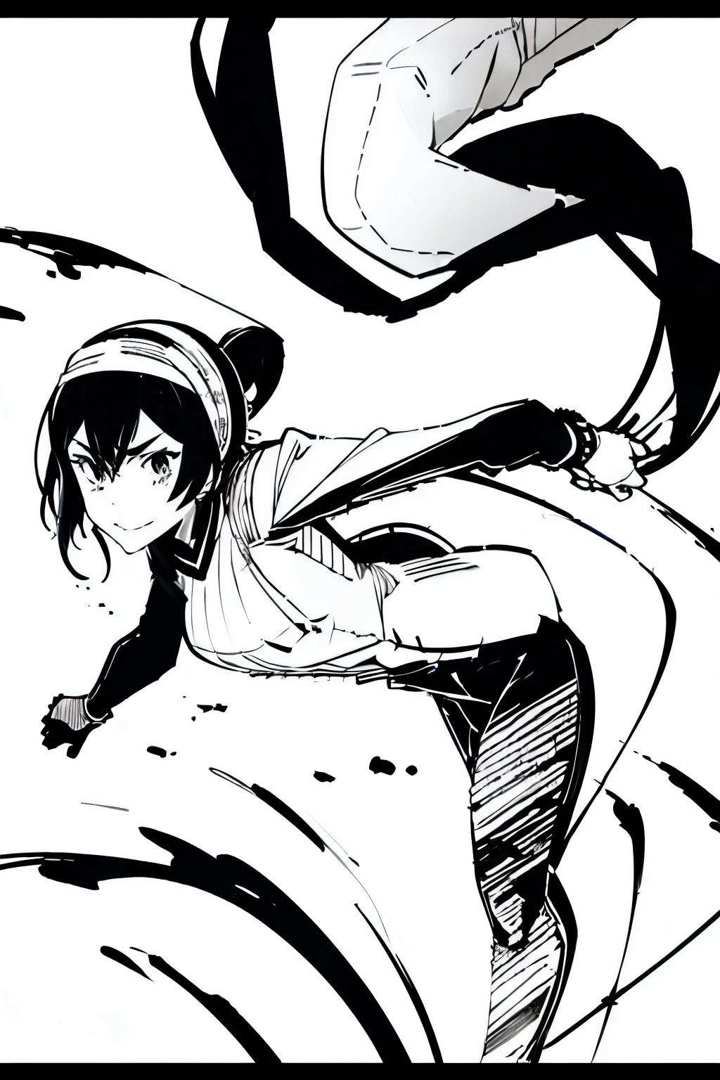 pen_sketch_style、1girl in、独奏、inky、Sketched、Dynamic Pose、校服、