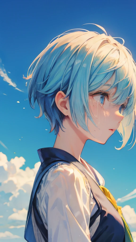 Crying face,Transparent woman,Ōki,short-cut,refreshing,blue-sky