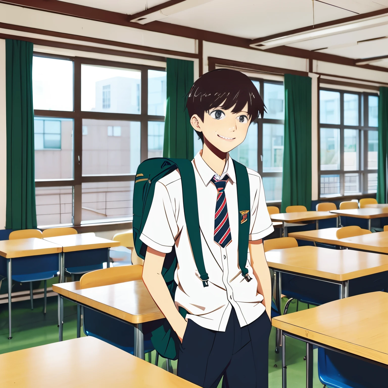 Illustration　1 high school boy　I don&#39;t feel like doing it　Looks like a hassle　Inside the classroom　Anime style　youth　School run