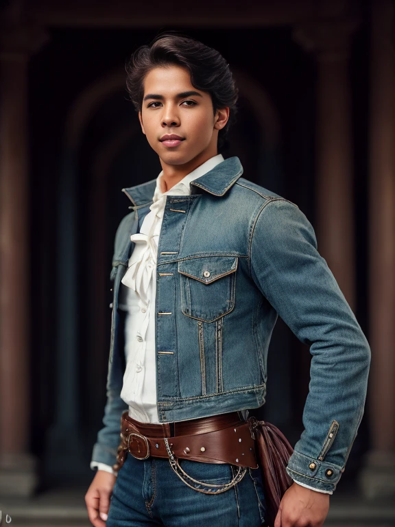 Prompt
n rococo art style, front view, wide shot, superrealistic, superdetailed, a young latino, leadership body language, ridding a white horse, perfect ???????, young, staring to the viewer, very skinny slim body, detailed muscles, brown hair, hidden smiling, peaceful gaze, nice smile, wearing white shirt, metal blue jacket, white pants, and brown boots, masculine look, a plantation house behind, river, cotton