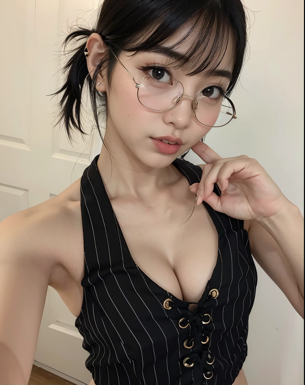 Arafed asian woman with glasses and a black blouse posing for a photo, con gafas, con gafas puestas, 18 years old, 2 , con coletas negras, 21-year-old, buena joven, con gafas negras, 1 6 years, 1 8 yo, Sexy Gas, Chica de anime en la vida real, Chica coreana