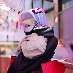 a girl wearing a scarf with a purdah and half naked.