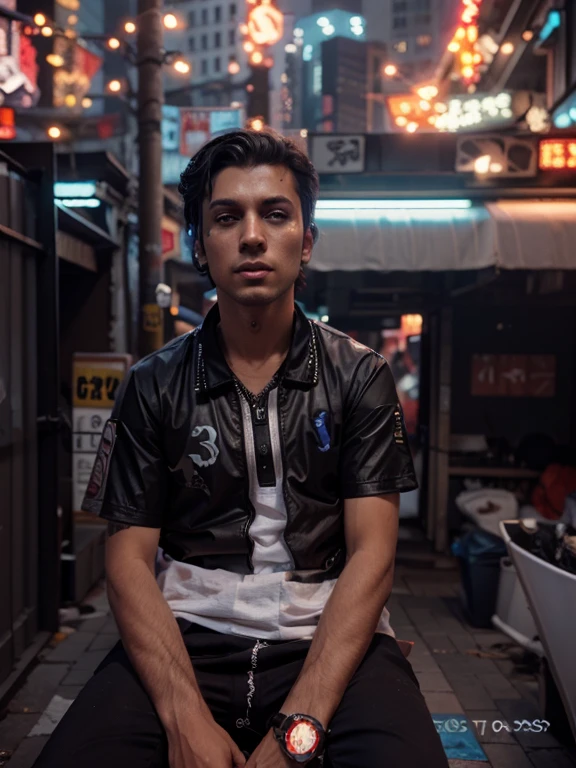 Chane background into cyberpunk handsome boy realistc face